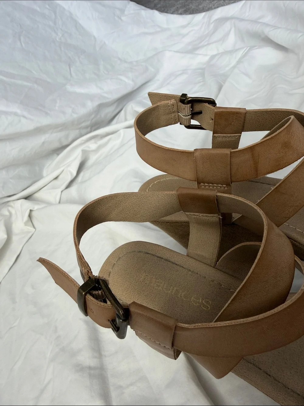 Tan Women's Strappy Wedge Sandals